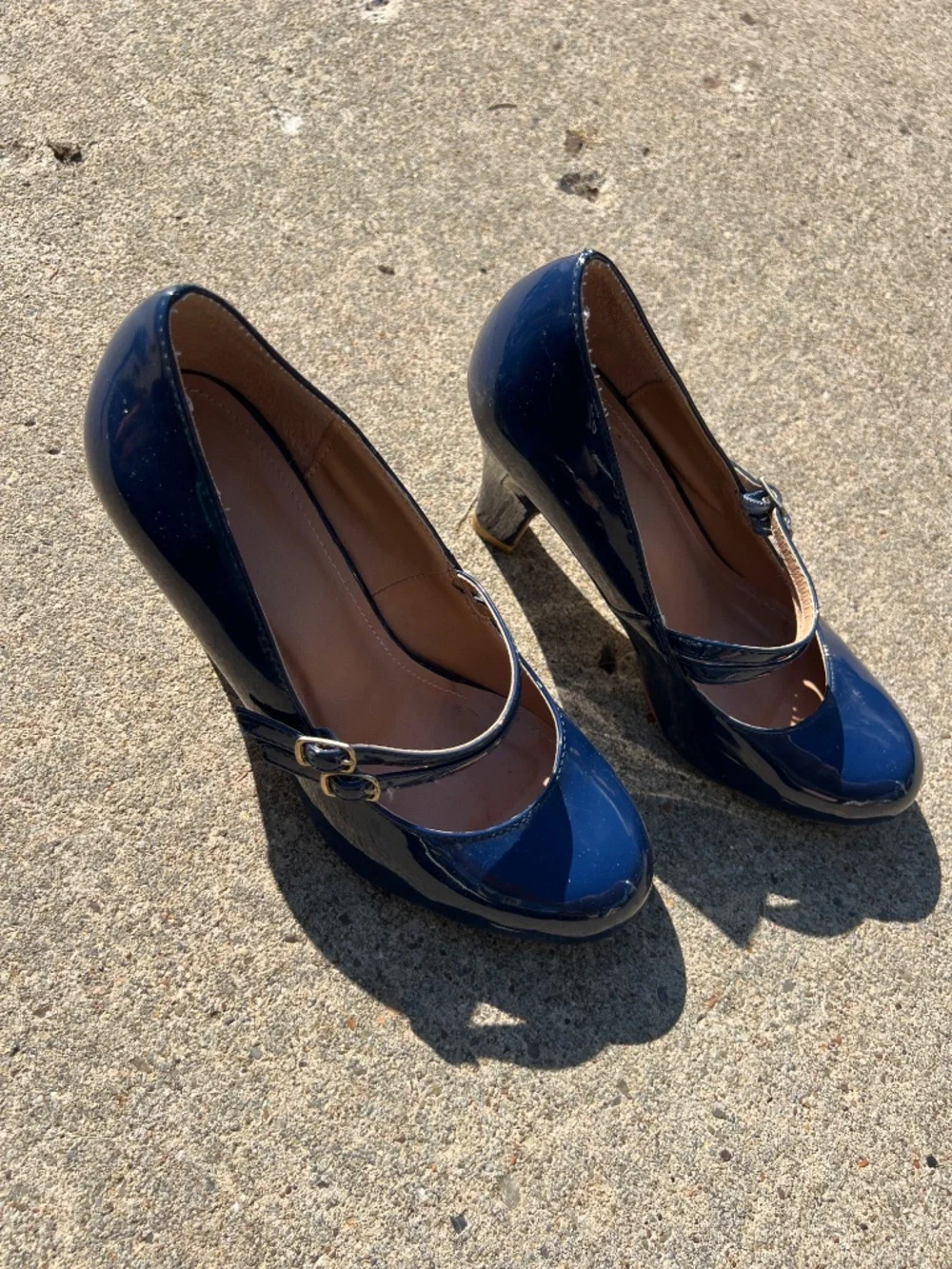 Women’s Patent Mary Jane Heels - Navy Blue (Size 7)